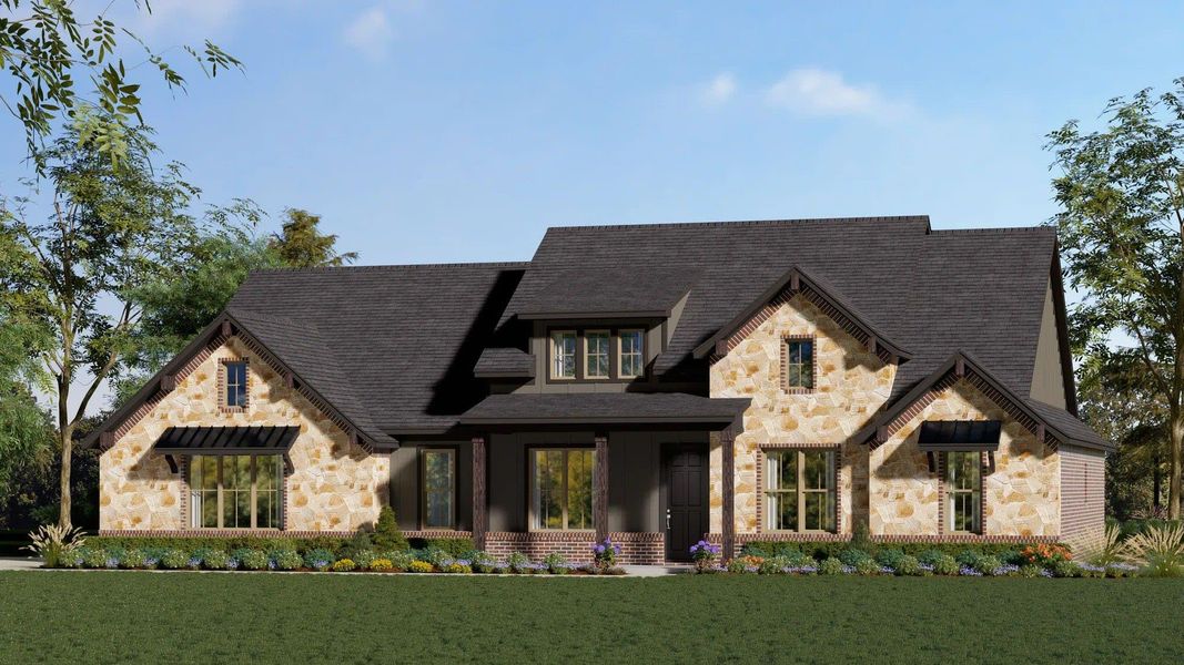 Elevation C with Stone | Concept 2406 at Hidden Creek Estates in Van Alstyne, TX by Landsea Homes