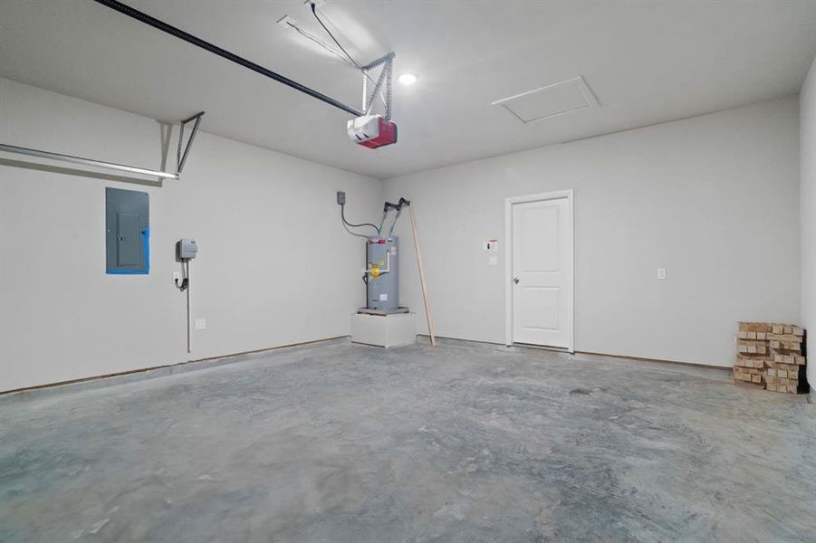 Water heater inside of garage.