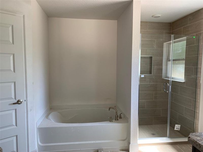 Actual owners bath, garden tub, tile shower & private water closet