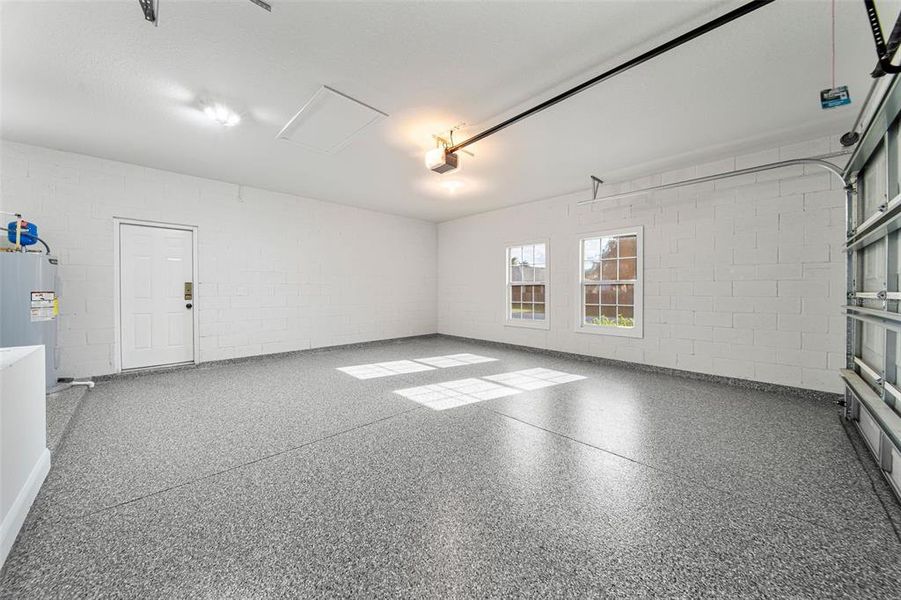 Garage with professionally installed exposy flooring