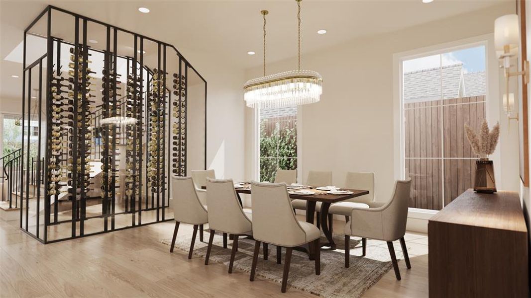 Large Formal Dining Room with a Wine Room.