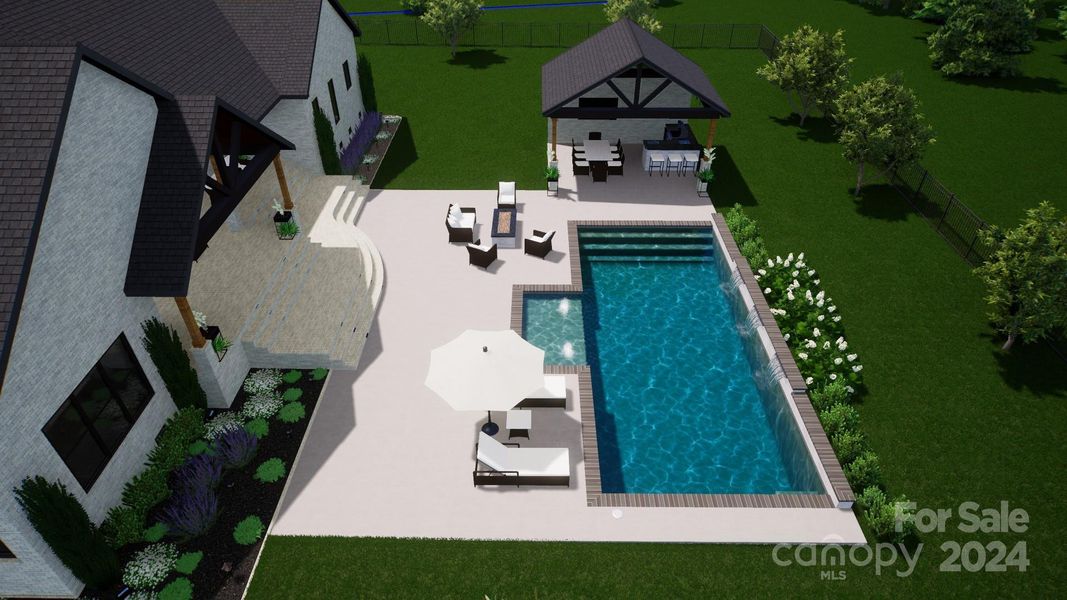 Artistic rendering of what the backyard could look like with a pool