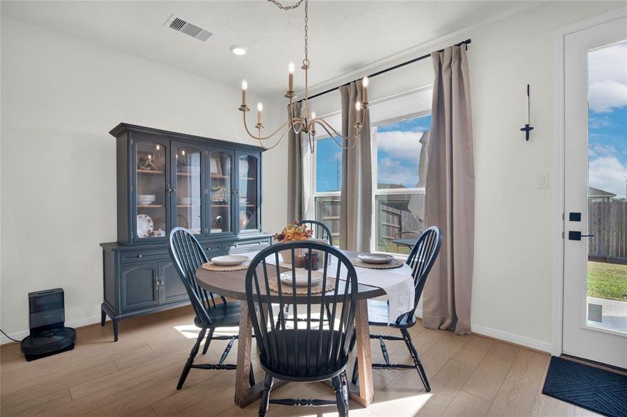 Dining room with view of the backyard.