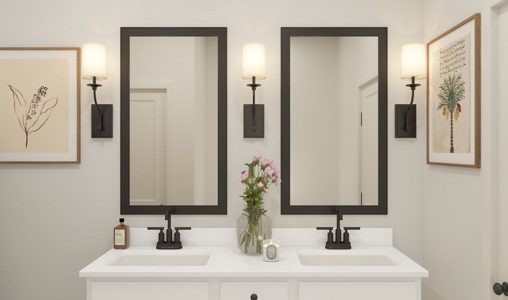 Primary bath with dual sinks and matte black fixtures