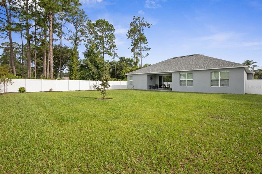 Large Fenced-in Backyard with added landscaping.