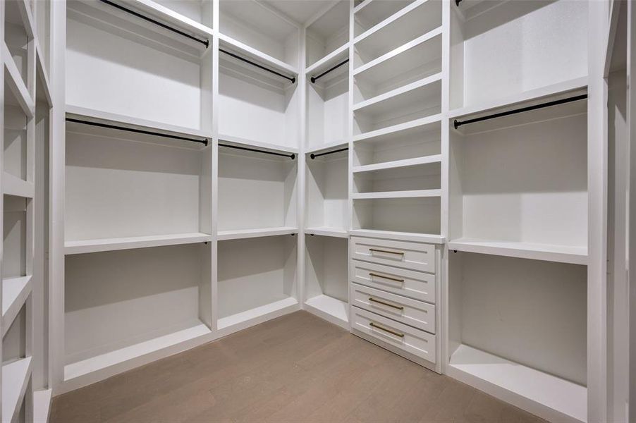 Spacious closet featuring light wood-type flooring