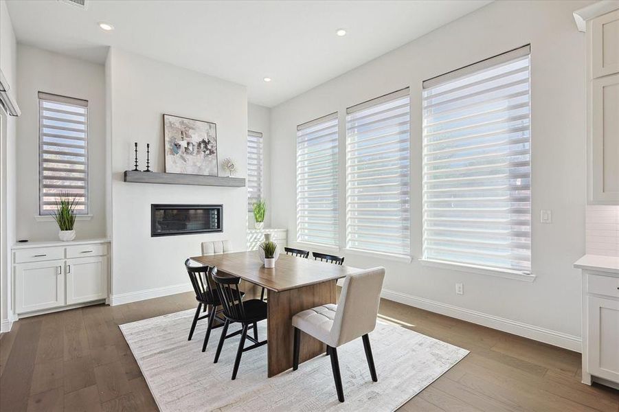 Dining space featuring light wood-type flooring