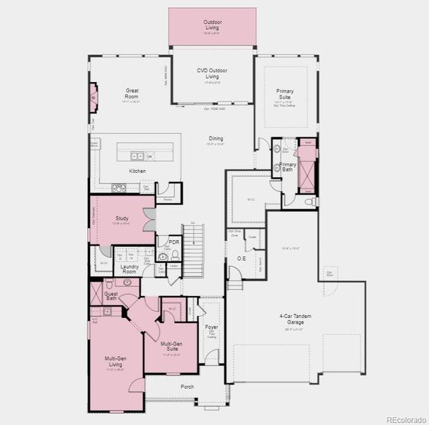 Structural options added include; Fireplace, study, multi-gen suite, tray ceilings in foyer and primary suite, luxury shower in primary bath, finished walk-out basement, covered deck, and garage service door.