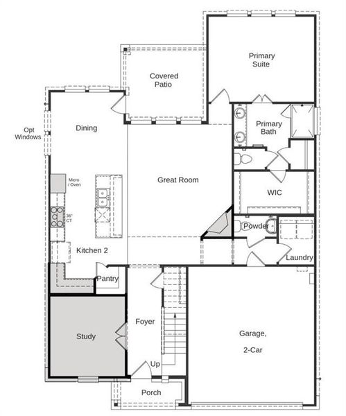 Structural options added include:shower in lieu of tub/shower combination in secondary bathroom, study in lieu of dining room, and gas drop for future outdoor grill.