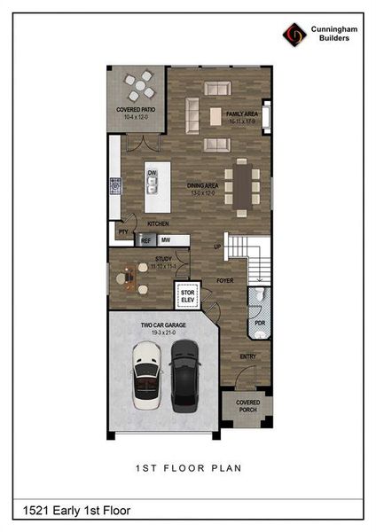 Rendering of the first floor to show the layout and space. Buyer/ buyer's agent are responsible for verifying all specs and details