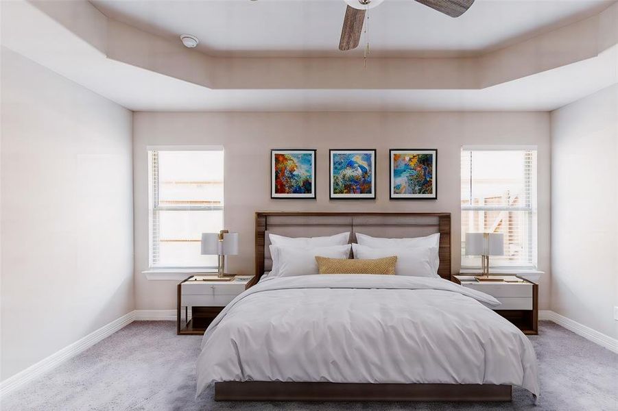 Virtual staging - windows, trey ceiling , ceiling fan