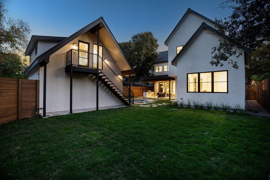 We designed the home to maximize outdoor space, so despite a detached garage, a spacious home and a pool, there is still plenty of yard, in both front and back.