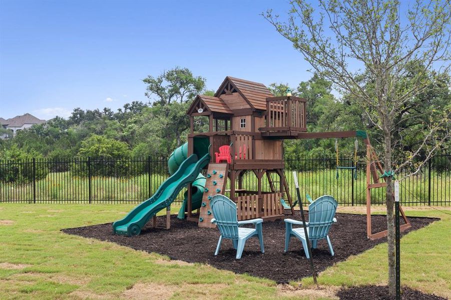 The playscape will convey. There is new sod in the backyard.