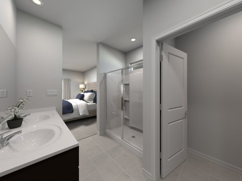 Virtual rendering of primary bathroom in Sierra floorplan