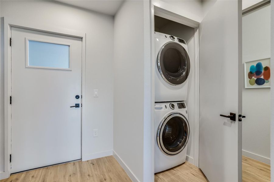 Laundry closet for stackable washer/dryer.