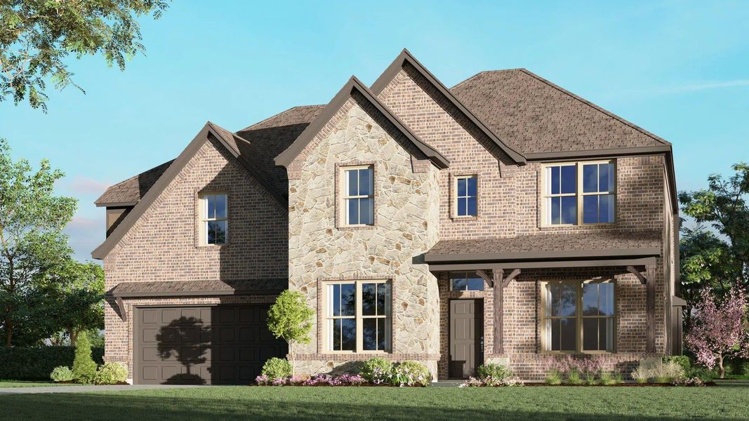 Elevation B with Stone | Concept 3135 at Oak Hills in Burleson, TX by Landsea Homes
