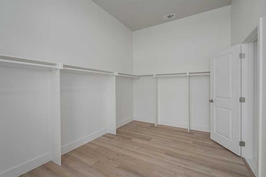 Spacious closet featuring light hardwood / wood-style floors