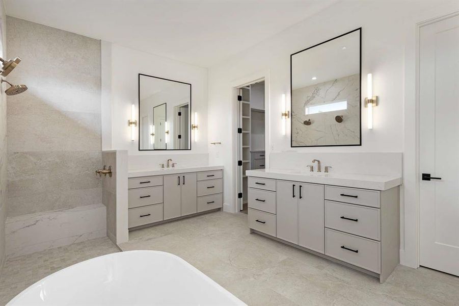 Bathroom with independent shower and bath and vanity