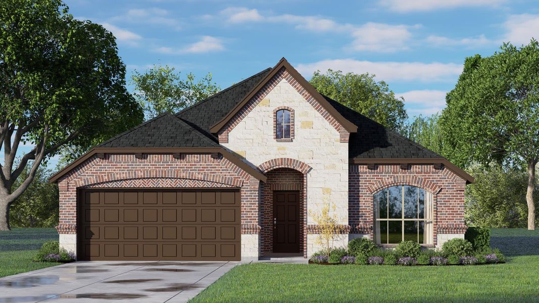 Elevation D With Stone | Concept 1660 at Hunters Ridge in Crowley, TX by Landsea Homes