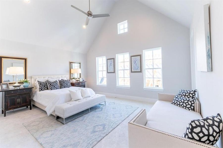 Cathedral ceiling with a dormer window up high gives it the feeling of a grand old home with today’s uptown glam!