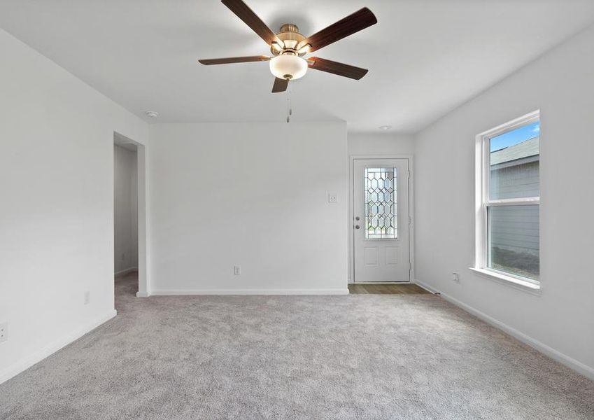 The foyer leads straight to the family room