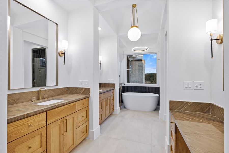 Primary bathroom with groin ceilings