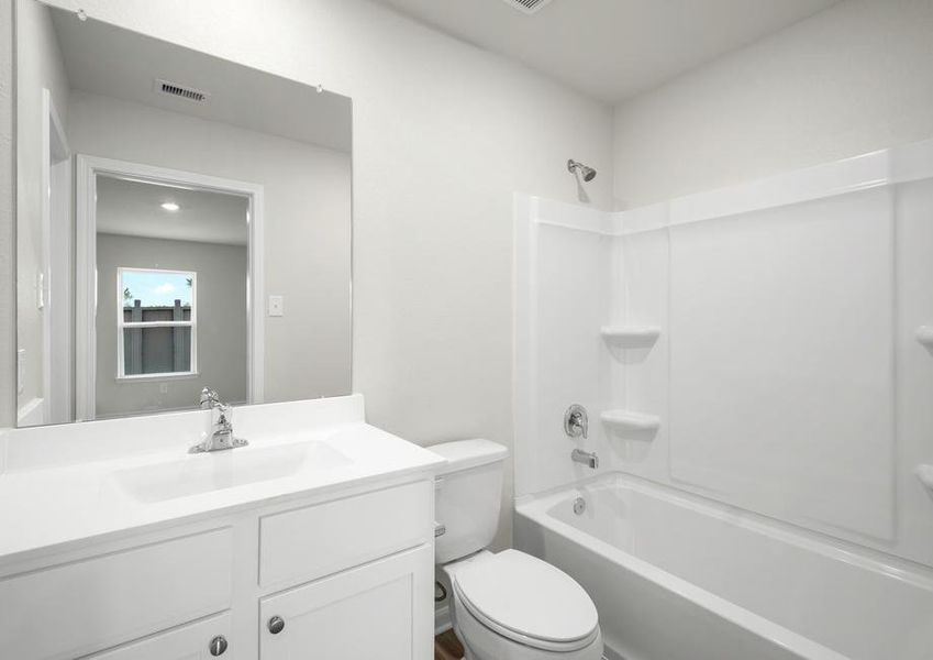 The secondary bathroom has a tub/shower combo!