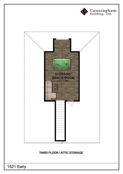 Rendering of the third floor to show spaceand layout. Buyer/ buyer's agent are responsible for verifying all specs and details