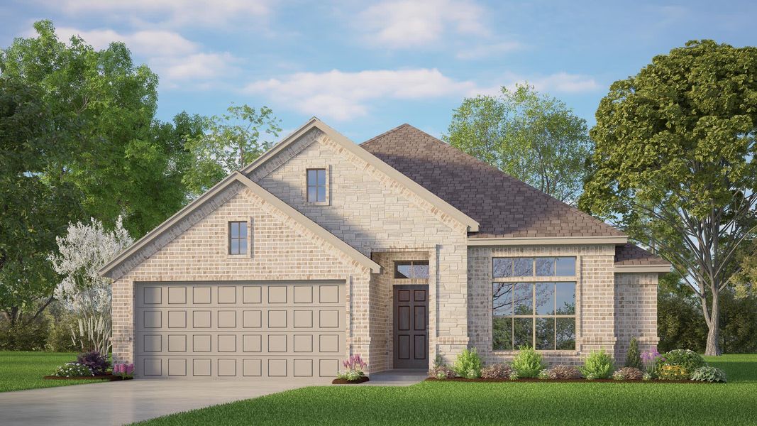 Elevation B with Stone | Concept 1455 at Summer Crest in Fort Worth, TX by Landsea Homes