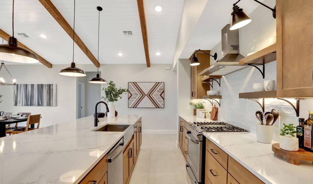 Quartz countertops in kitchen