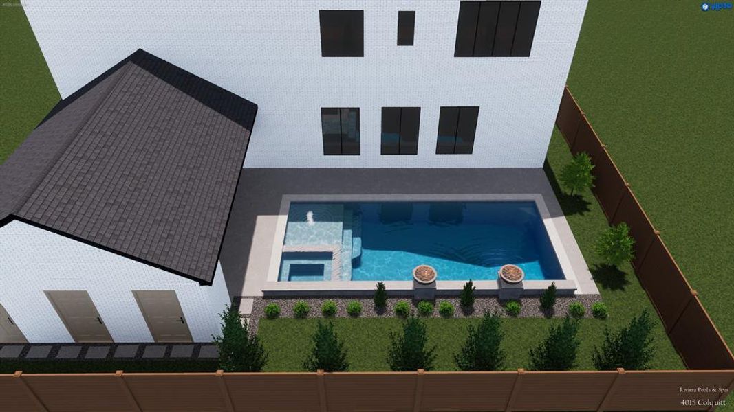 Artistic rendering of sample pool. A pool can be priced and installed through builders preferred vendor. Not included in the list price.