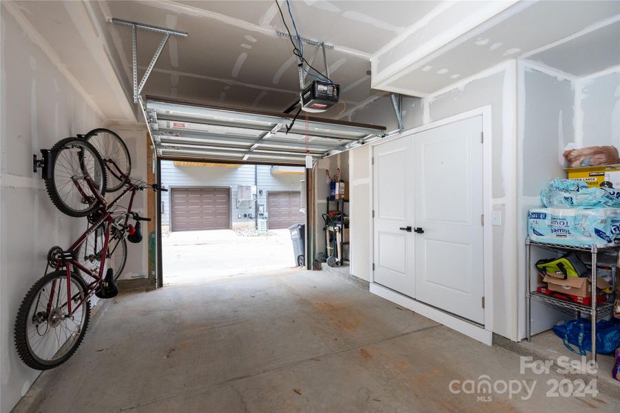 One car garage with ample storage.