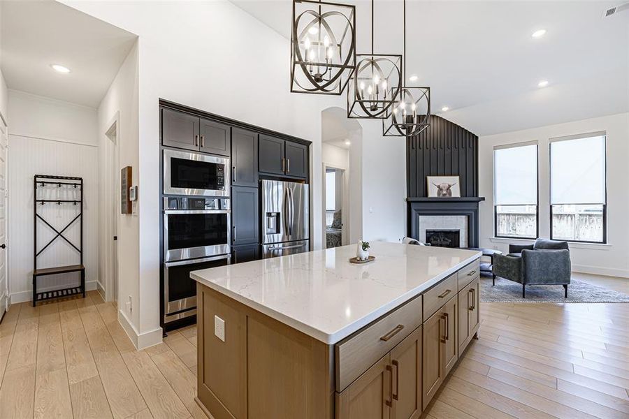 Double convention oven and ample cabinet space.