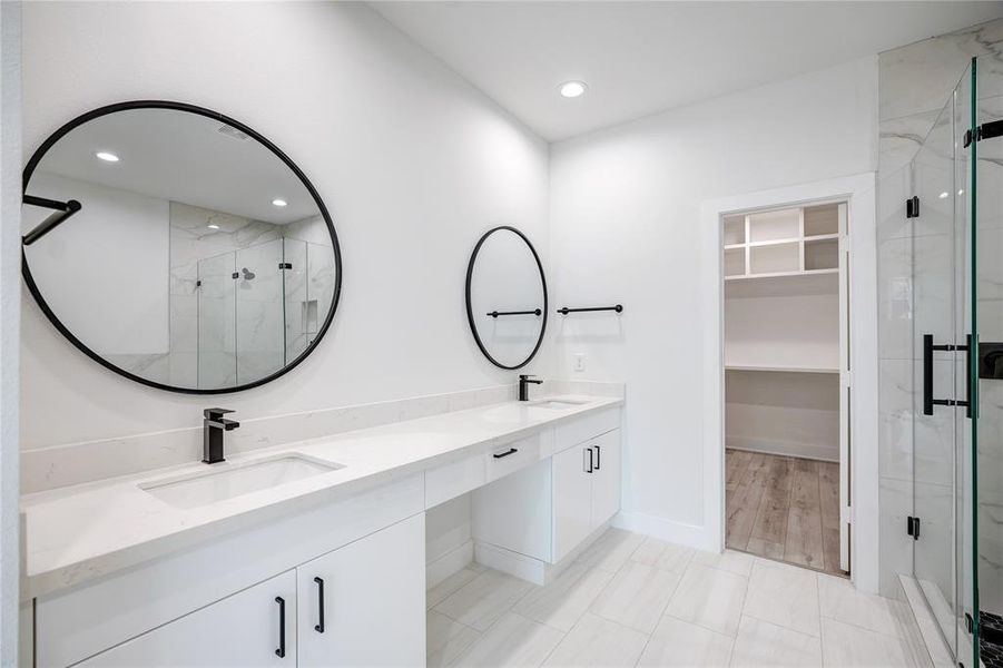 Beautiful primary bathroom with double sinks