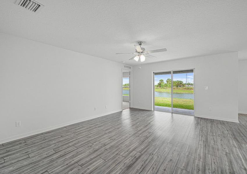 The living area opens to the back yard