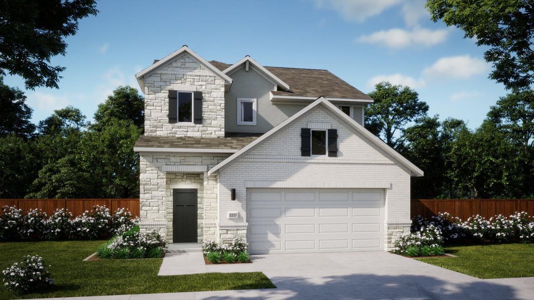 Elevation B Stone | Addison at Village at Manor Commons in Manor, TX by Landsea Homes