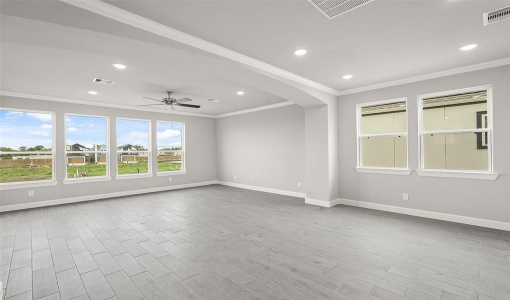 View of great room and dining room