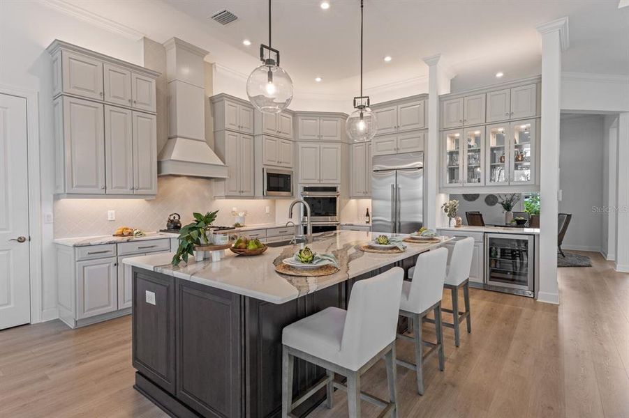 Double stacked cabinets with high ceilings