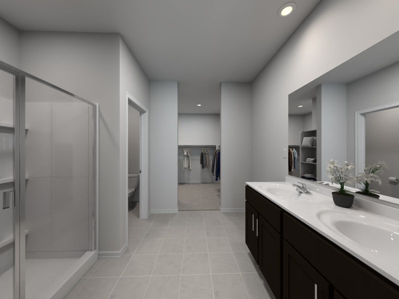 Virtual rendering of primary bathroom in Jubilee Select floorplan