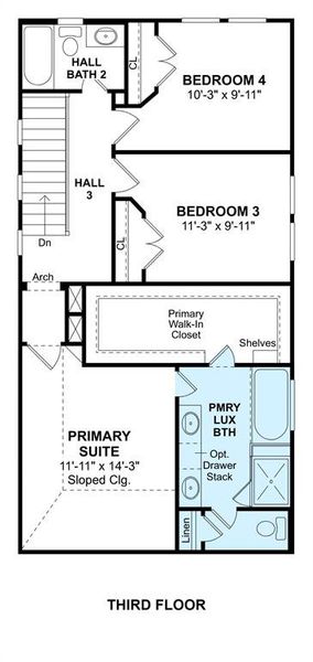 The Jefferson II floor plan by K. Hovnanian Homes. 3rd floor shown. * Prices, plans, dimensions, features, specifications, materials, and availability or homes or communities are subject to change without notice or obligation.