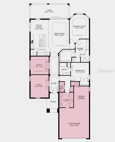 Floor Plan - Structural options added include; Tandem garage, two studies, and garage attic stairs.