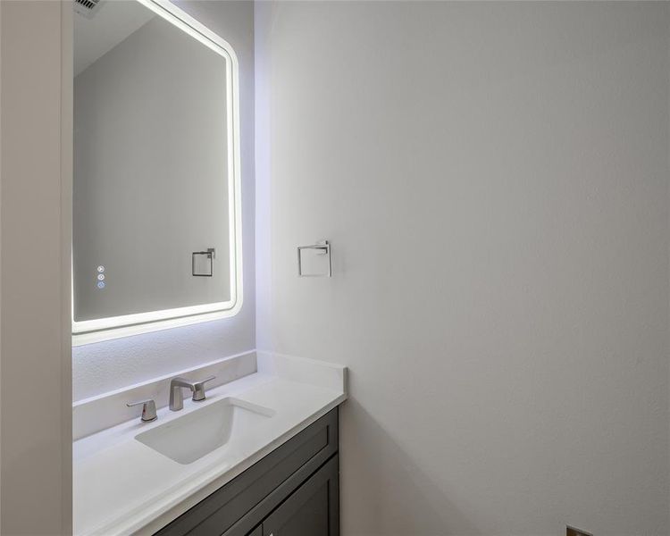 Powder room on the second level close to the kitchen and living areas.