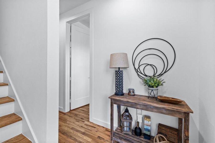 Entryway with light hardwood floors