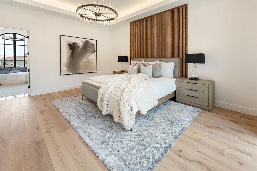 Master Bedroom with Wood Paneled Accent Wall