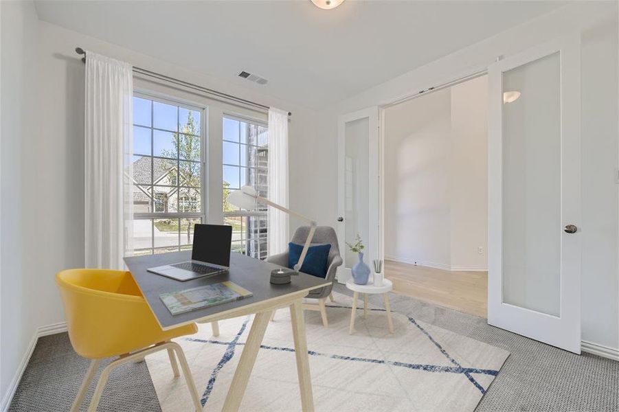 Virtually Staged Photo - Office area with wood-type flooring