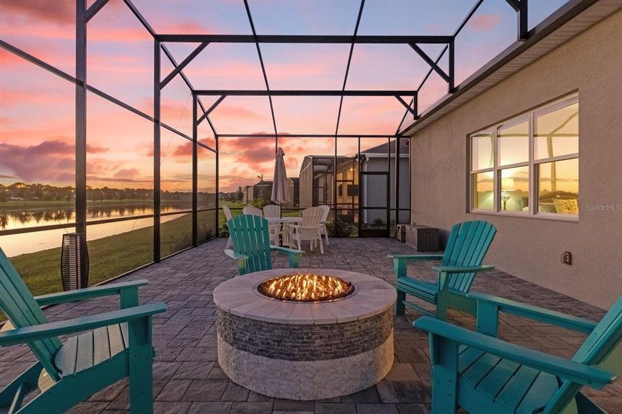 Amazing sunset view by the fireplace