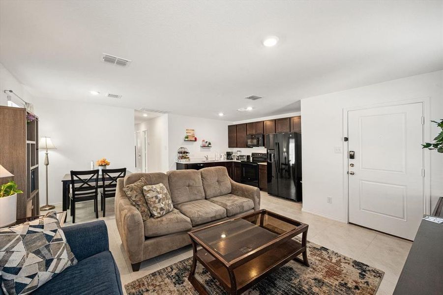 View of tiled living room