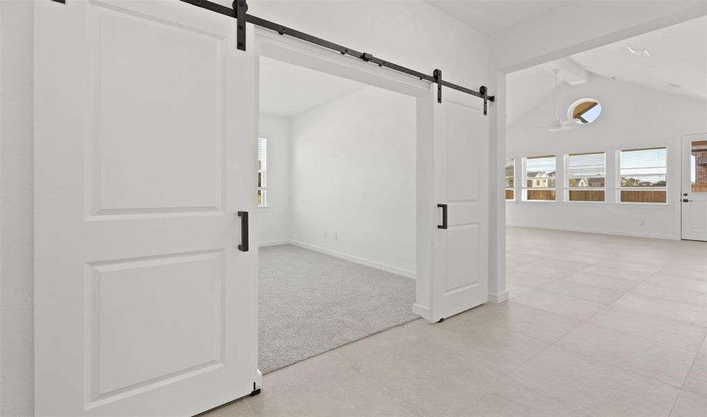 Home office with barn doors