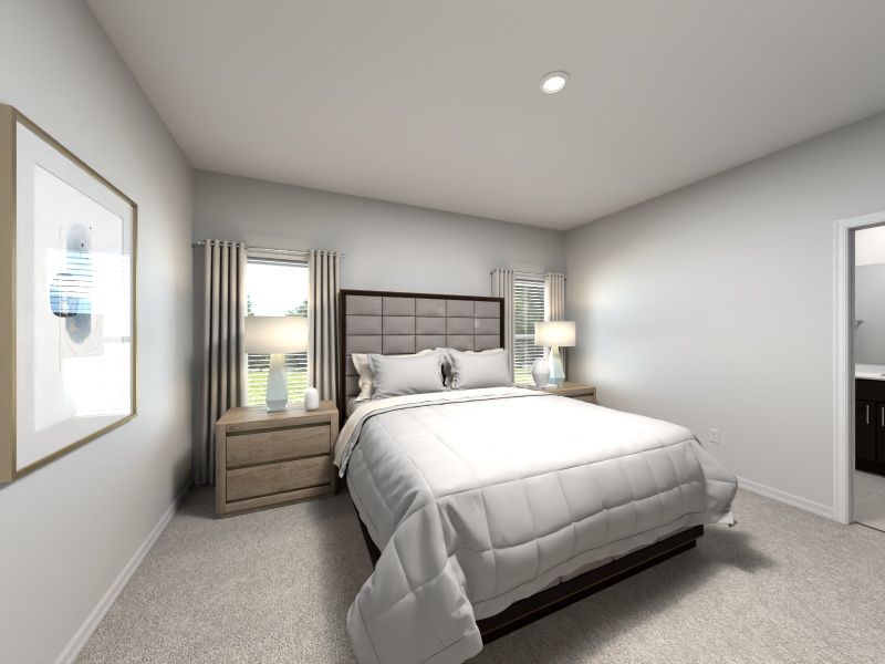 Virtual rendering of primary bedroom in Mayfair floorplan