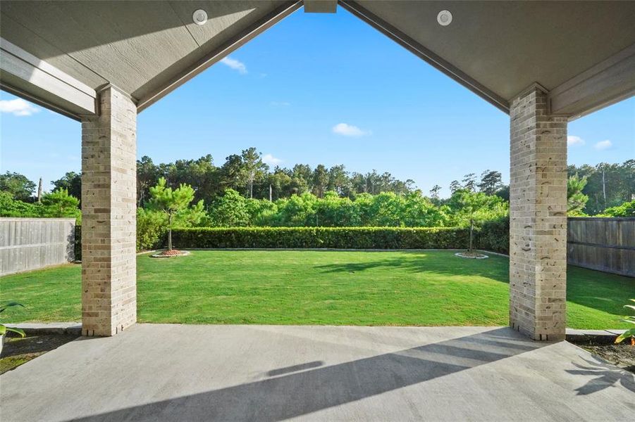 WOW...Can you imagine waking up to this view everyday! There is a small wrought iron fence between the preserve and the yard. The covered patio has a 16 foot ceiling with recessed lighting.